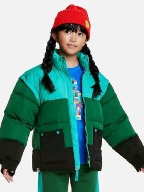 Lego Kids Colorblock Puffer Jacket in Teal, Green & Black